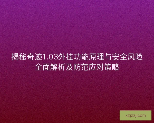 揭秘奇迹1.03外挂功能原理与安全风险全面解析及防范应对策略
